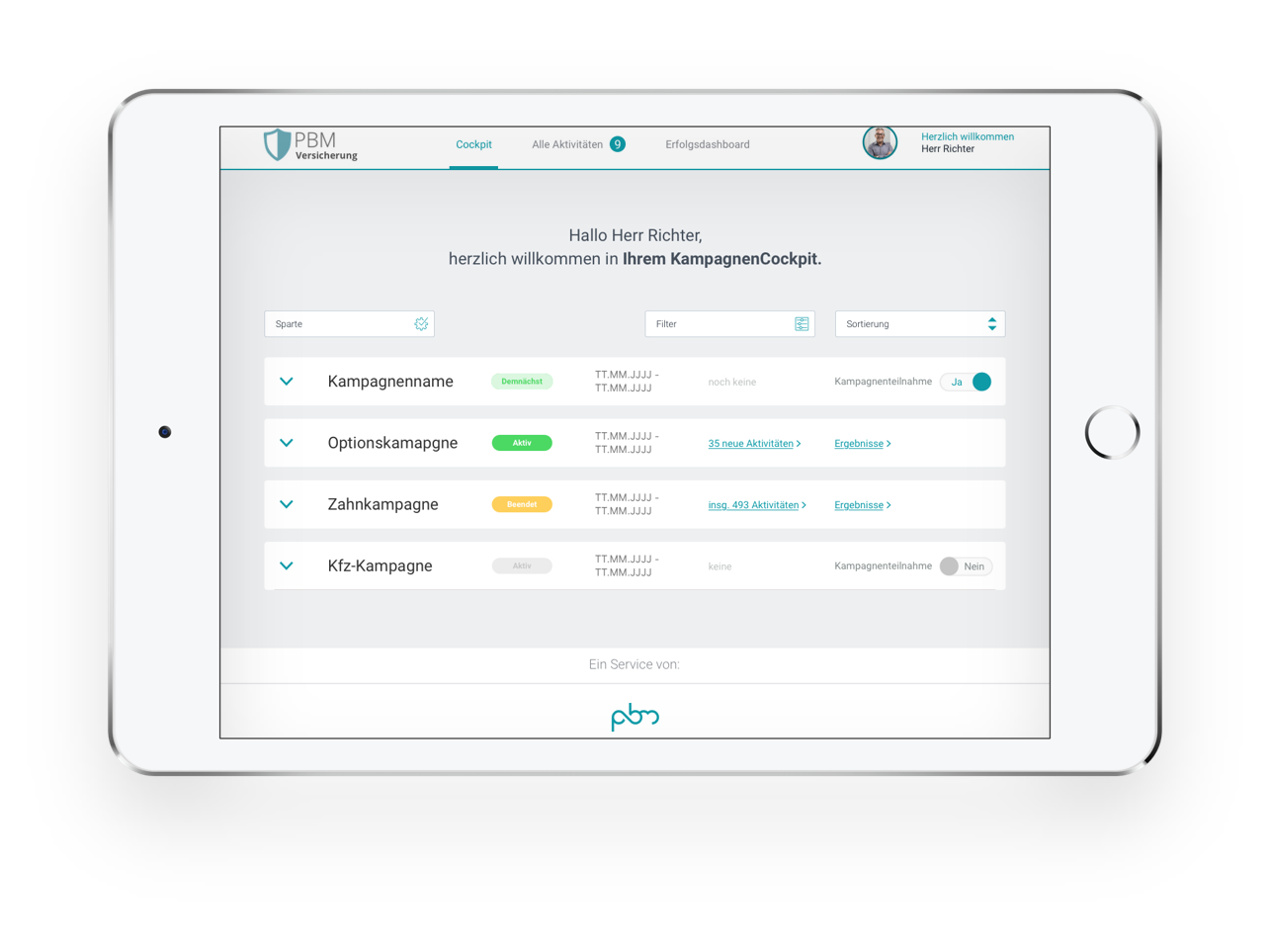 PBM Kampagnen Plattform Übersicht